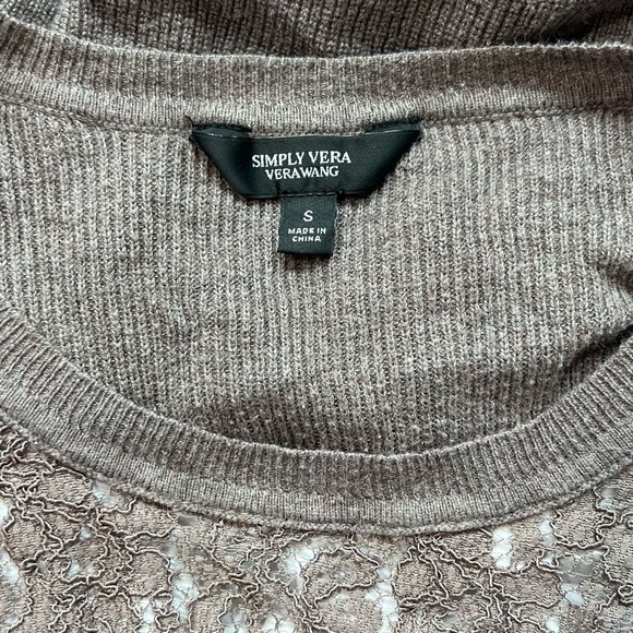 Lace Accent Top Long Sleeve Layered Look Brown Sweater - Picture 5 of 6